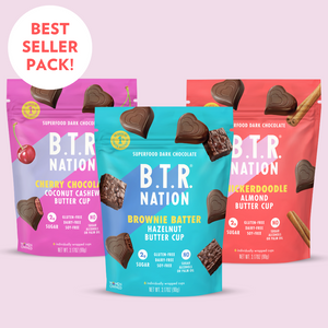 VARIETY PACK Dark Chocolate Superfood Nut Butter Hearts (3 BAGS) by B.T.R. Bar