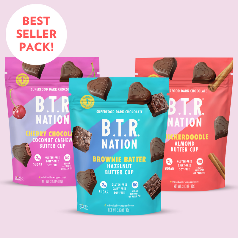 VARIETY PACK Dark Chocolate Superfood Nut Butter Hearts (3 BAGS) by B.T.R. Bar