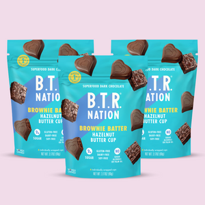 Dark Chocolate Brownie Batter Hazelnut Butter Hearts (3 Bags) by B.T.R. Bar