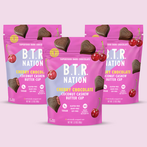 Dark Chocolate Cherry Coconut Cashew Butter Hearts (3 Bags) by B.T.R. Bar