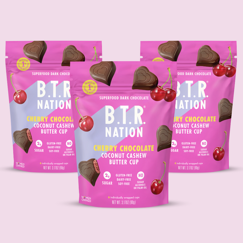 Dark Chocolate Cherry Coconut Cashew Butter Hearts (3 Bags) by B.T.R. Bar