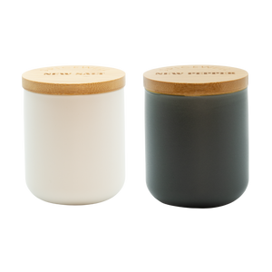Spicewell - Product - New Salt And New Pepper Ceramic Pinch Pots Duo With Bamboo Scoops