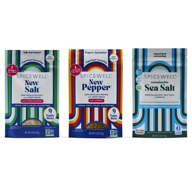 Superfood Seasonings Pouch Trio: New Salt, New Pepper and Sea Salt pouches