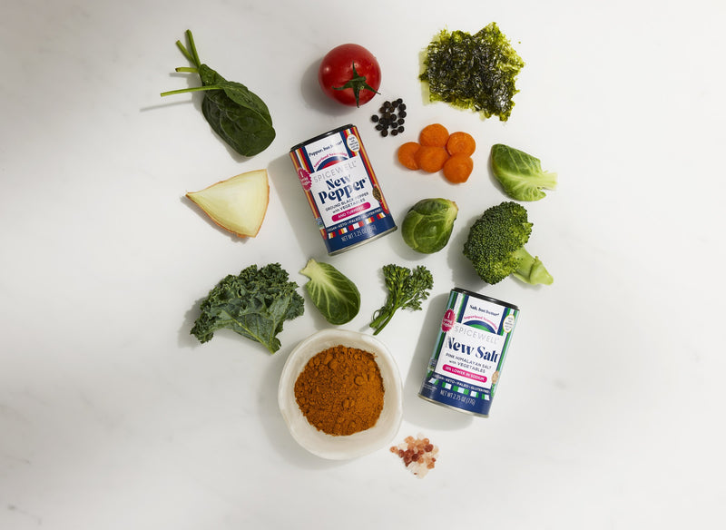 New Salt and New Pepper Mini Shakers with the real veggies and turmeric inside