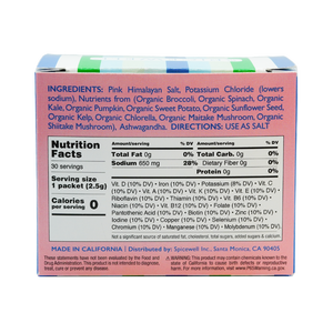Spicewell - Product - New Salt - 30 On-The-Go Individual Servings With Sachets Box - Back - Nutrition Information