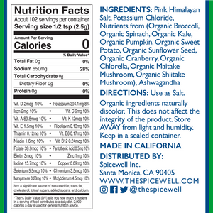 Spicewell - Product - New Salt Shaker - Back - Nutrition Information And Ingredients
