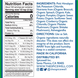 Spicewell - Products - New Salt Shaker - Back With Nutritional Information
