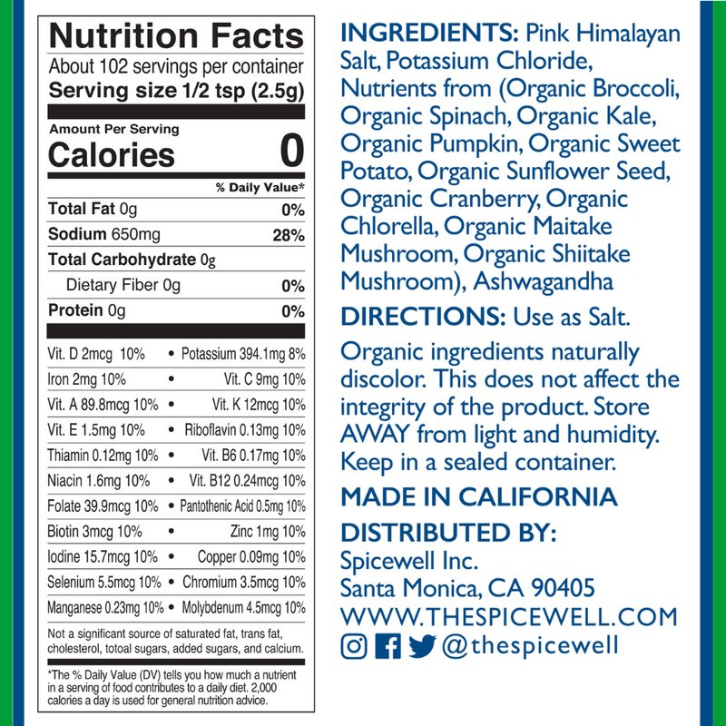 Spicewell - Products - New Salt Shaker - Back With Nutritional Information