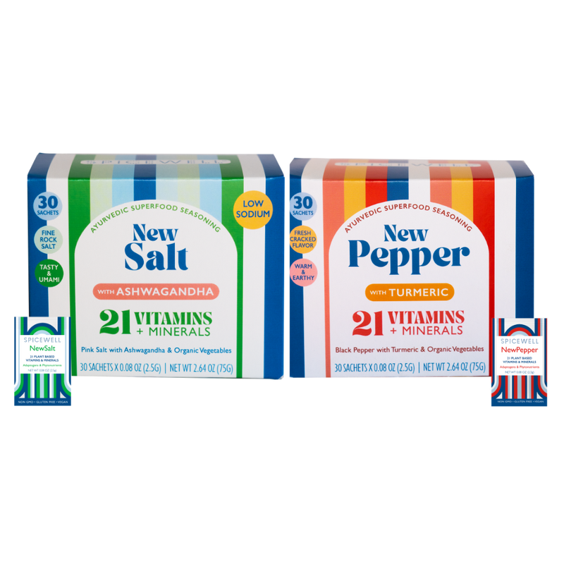 Spicewell - Product - New Salt and New Pepper Superfood On-the-Go Duo Individual Servings with Sachets - Box - Front