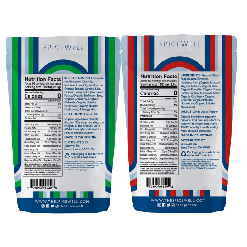 Spicewell - Product - Superfood New Salt And New Pepper Pouch Duo - Back With Ingredients List And Nutrition Information